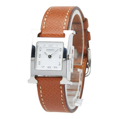 エルメス 39670 腕時計 HH1.210 クオーツ ホワイト文字盤 ステンレススチール レザー レディース HERMES 【中古】