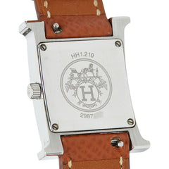 エルメス 39670 腕時計 HH1.210 クオーツ ホワイト文字盤 ステンレススチール レザー レディース HERMES 【中古】
