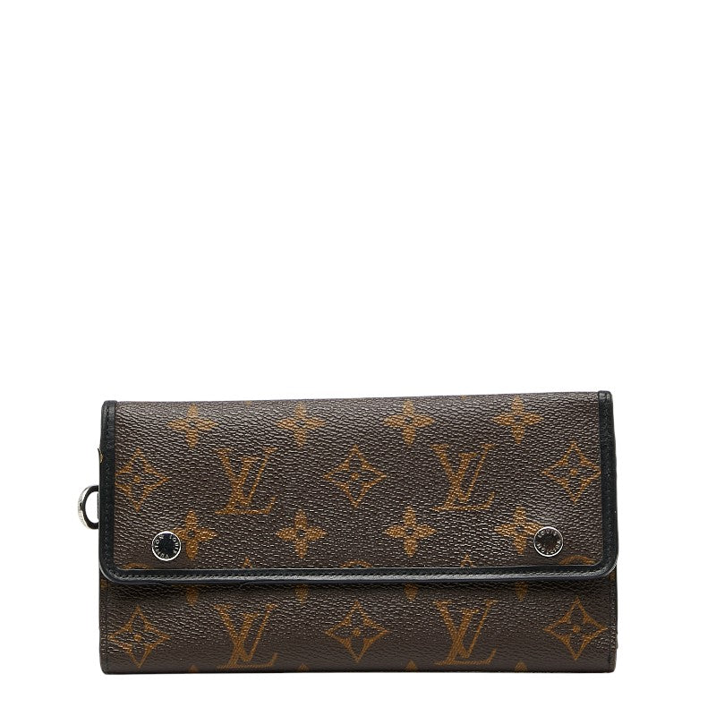 ルイ ヴィトン モノグラムマカサー ポルトフォイユ ロン 長財布 M60168 ブラウン ブラック PVC レザー レディース LOUIS VUITTON 【中古】