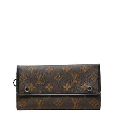 ルイ ヴィトン モノグラムマカサー ポルトフォイユ ロン 長財布 M60168 ブラウン ブラック PVC レザー レディース LOUIS VUITTON 【中古】