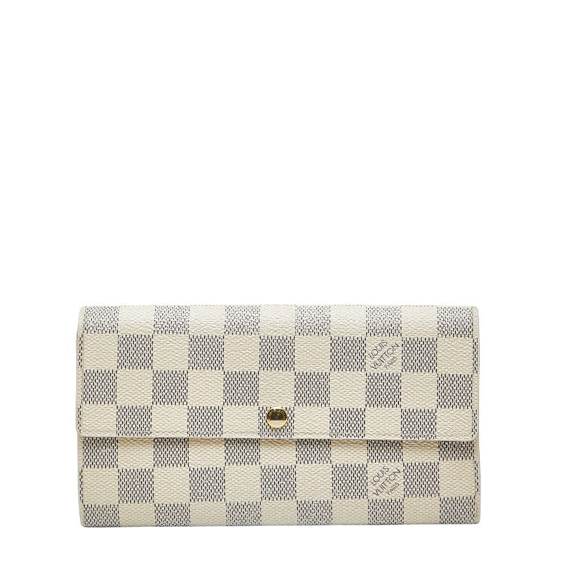 ルイ ヴィトン ダミエ アズール ポルトフォイユ サラ 長財布 N61735 ホワイト PVC レザー レディース LOUIS VUITTON 【中古】