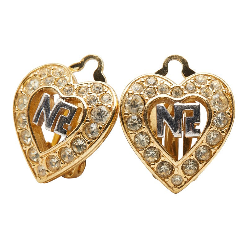 ニナリッチ ロゴ ハート ラインストーン イヤリング ゴールド シルバー メッキ メタル レディース NINA RICCI 【中古】