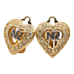 ニナリッチ ロゴ ハート ラインストーン イヤリング ゴールド シルバー メッキ メタル レディース NINA RICCI 【中古】
