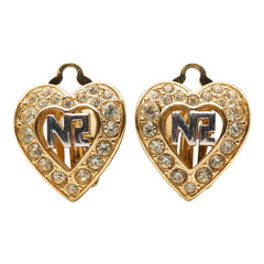 ニナリッチ ロゴ ハート ラインストーン イヤリング ゴールド シルバー メッキ メタル レディース NINA RICCI 【中古】