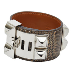 エルメス コリエドシアン バングル ブレスレット #S ブラウン系 リザード メタル レディース HERMES 【中古】