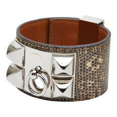 エルメス コリエドシアン バングル ブレスレット #S ブラウン系 リザード メタル レディース HERMES 【中古】