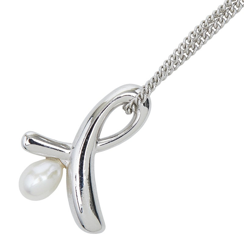 タサキ メタル SV925 シルバー 淡水パール4mm リボンモチーフ NCチェーン □S刻印 ネックレス レディース TASAKI 【中古】