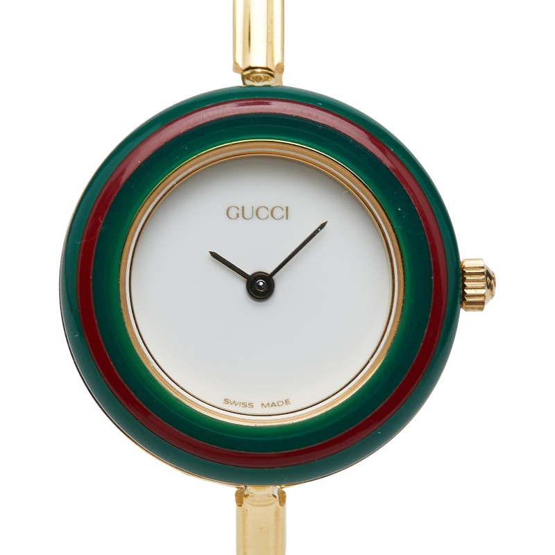 グッチ チェンジベゼル 腕時計 11/12.2 クオーツ ホワイト文字盤 メッキ レディース GUCCI 【中古】