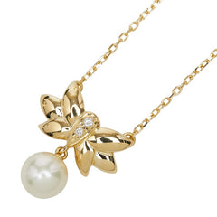 ミキモト K18YG イエローゴールド アコヤパール7.2mm ダイヤ0.02ct ネックレス レディース MIKIMOTO 【中古】