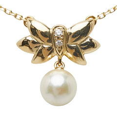 ミキモト K18YG イエローゴールド アコヤパール7.2mm ダイヤ0.02ct ネックレス レディース MIKIMOTO 【中古】