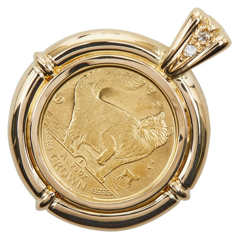K24YG イエローゴールド K18YG イエローゴールド ダイヤ0.016ct マン島キャット金貨 1991年 1/25oz ノルウェー猫 ペンダントトップ レディース 【中古】