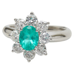 Pt900 プラチナ エメラルド0.76ct ダイヤ1.00ct フラワーモチーフ リング 指輪 レディース 8.5号 【中古】