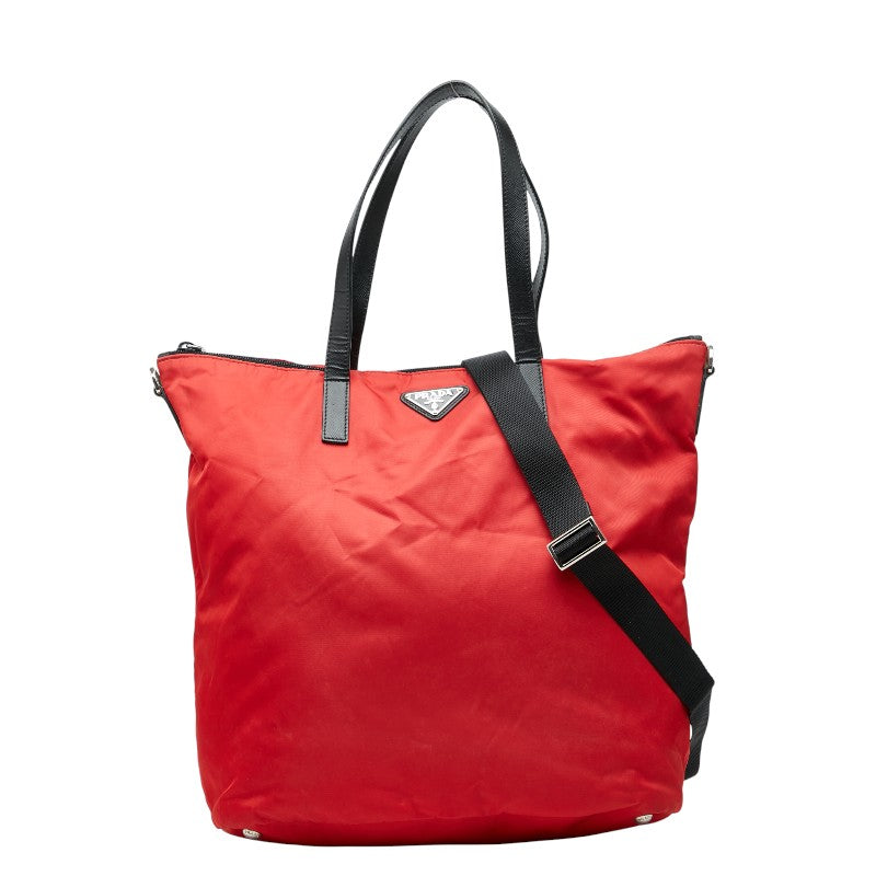 プラダ 三角ロゴプレート テスート トートバッグ ショルダーバッグ 2WAY BR4696 レッド ナイロン レディース PRADA 【中古】