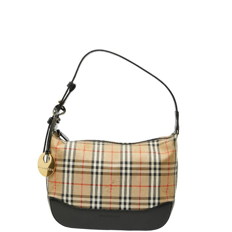 バーバリー ノバチェック シャドーホース ワンショルダーバッグ ベージュ マルチカラー キャンバス レザー レディース BURBERRY 【中古】