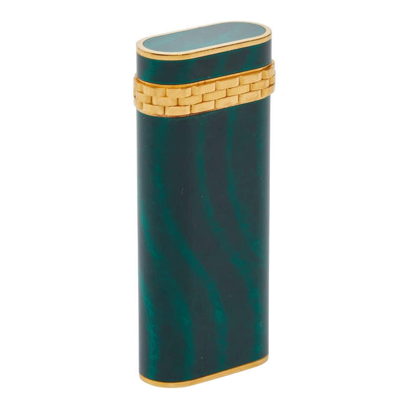カルティエ 着火未確認 ガス充填可 火花あり ガスライター グリーン ゴールド メッキ メンズ CARTIER 【中古】