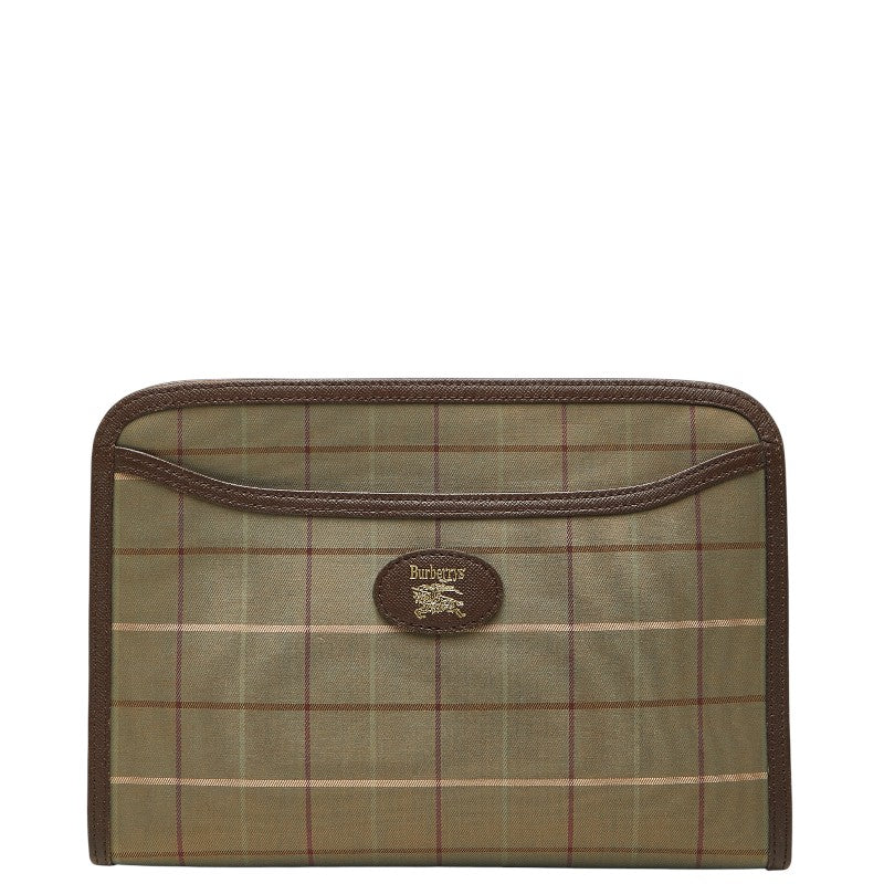 バーバリー チェック クラッチバッグ セカンドバッグ カーキ マルチカラー キャンバス レザー レディース BURBERRY 【中古】