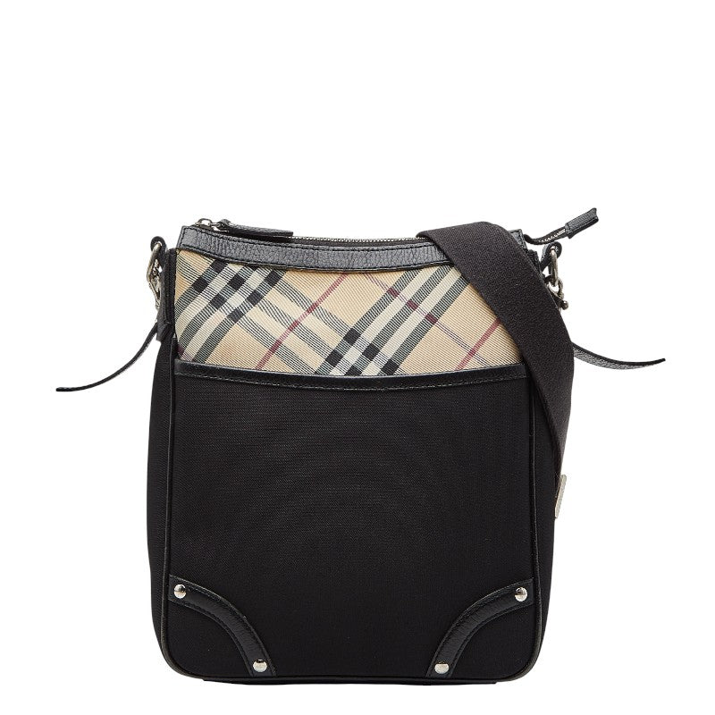 バーバリー ノバチェック 斜め掛け ショルダーバッグ ブラック ベージュ キャンバス レザー レディース BURBERRY 【中古】
