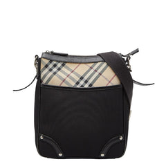 バーバリー ノバチェック 斜め掛け ショルダーバッグ ブラック ベージュ キャンバス レザー レディース BURBERRY 【中古】
