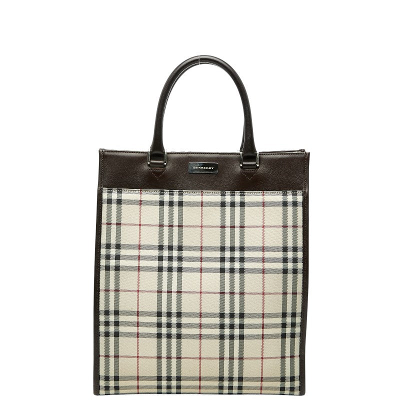 バーバリー ノバチェック トートバッグ ハンドバッグ ベージュ マルチカラー キャンバス レザー レディース BURBERRY 【中古】