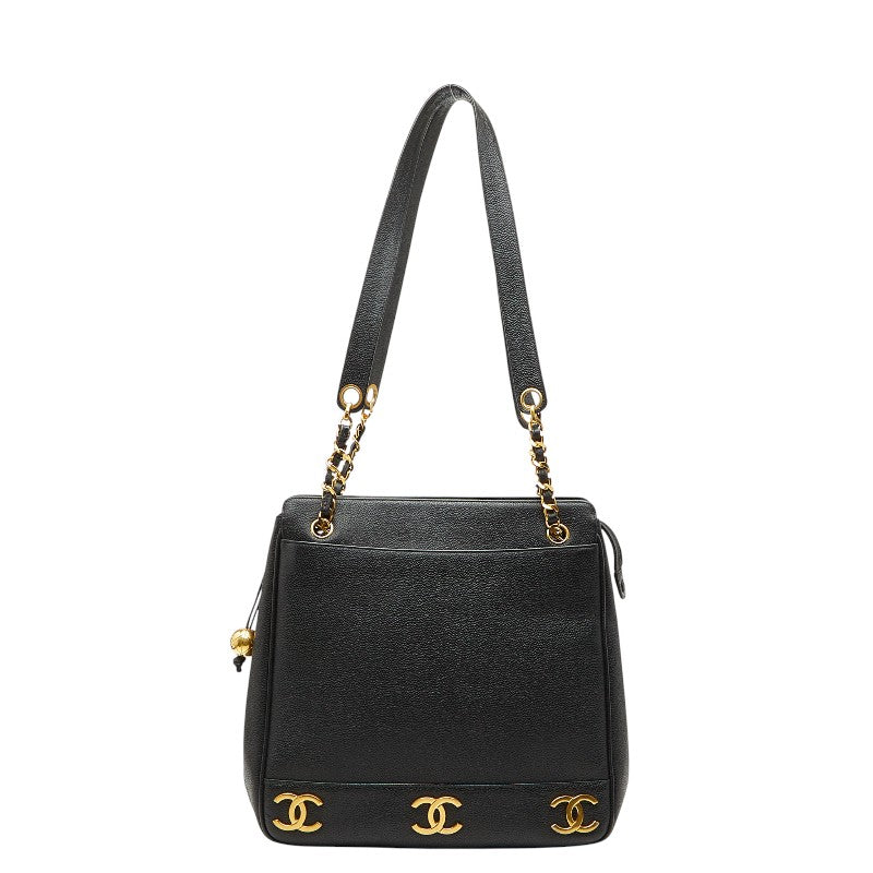シャネル トリプルココマーク チェーントートバッグ ブラック キャビアスキン レディース CHANEL 【中古】