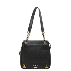 シャネル トリプルココマーク チェーントートバッグ ブラック キャビアスキン レディース CHANEL 【中古】