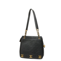 シャネル トリプルココマーク チェーントートバッグ ブラック キャビアスキン レディース CHANEL 【中古】