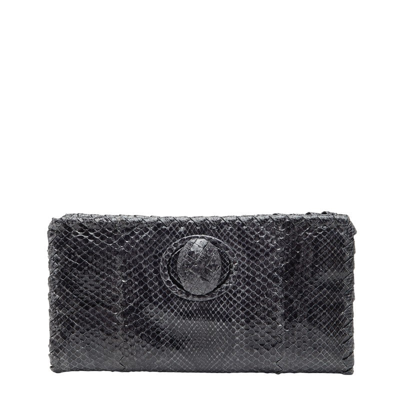 ボッテガヴェネタ パイソン クラッチ バッグ セカンドバッグ ブラック レザー レディース BOTTEGAVENETA 【中古】