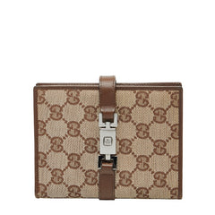グッチ GGキャンバス ジャッキー - 手帳カバー 031 2888 ベージュ ブラウン キャンバス レザー レディース GUCCI 【中古】