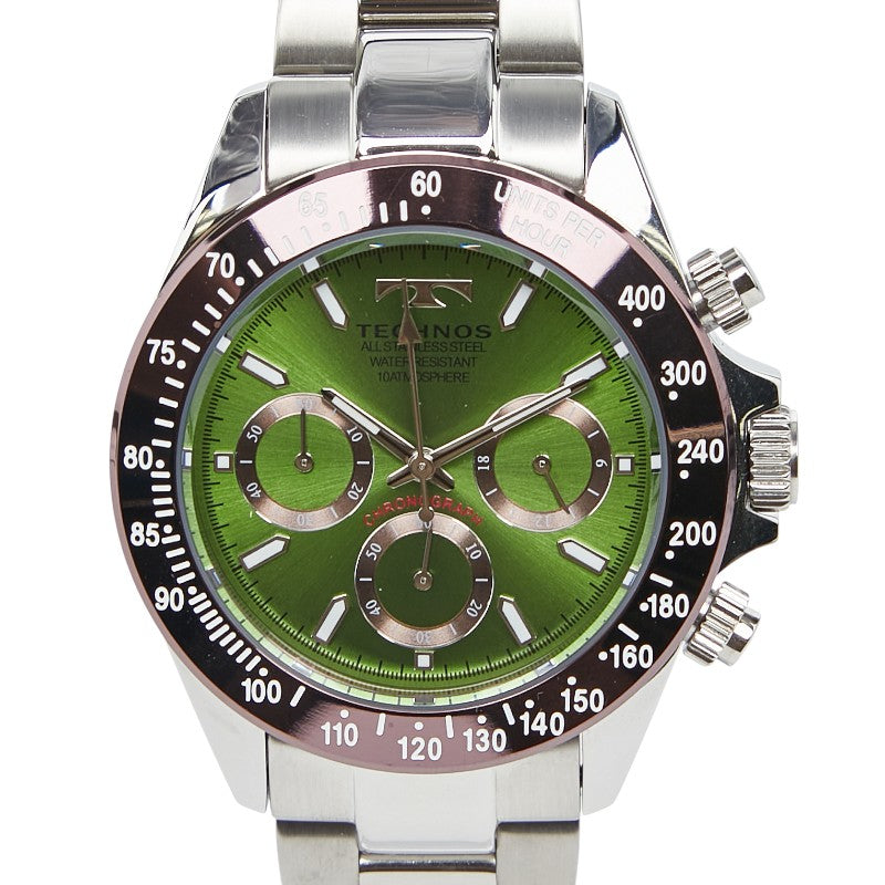 テクノス 腕時計 クオーツ グリーン文字盤 ステンレススチール メンズ TECHNOS 【中古】