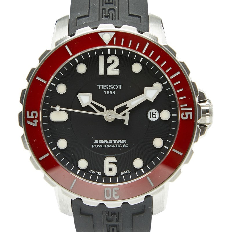 ティソ シースター1000 腕時計 T066407A 自動巻き ブラック文字盤 ステンレススチール ラバー メンズ TISSOT 【中古】