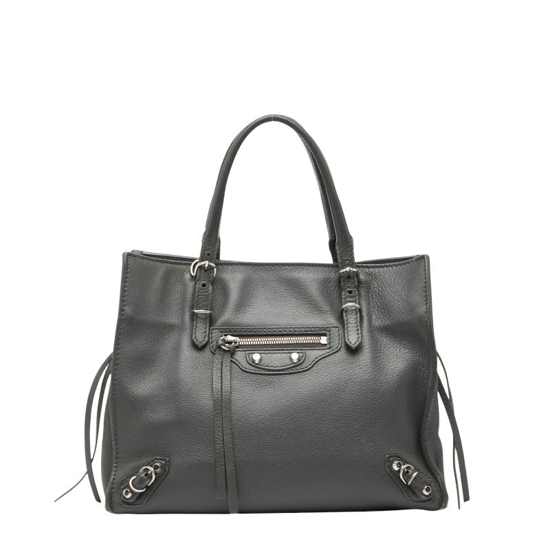 バレンシアガ ペーパー ミニ ハンドバッグ 357333 グレー レザー レディース BALENCIAGA 【中古】