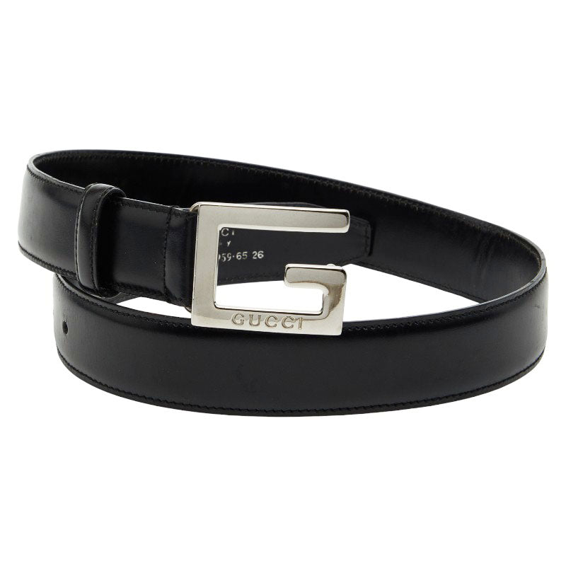 グッチ Gバックル ベルト サイズ65・26 ブラック レザー レディース GUCCI 【中古】