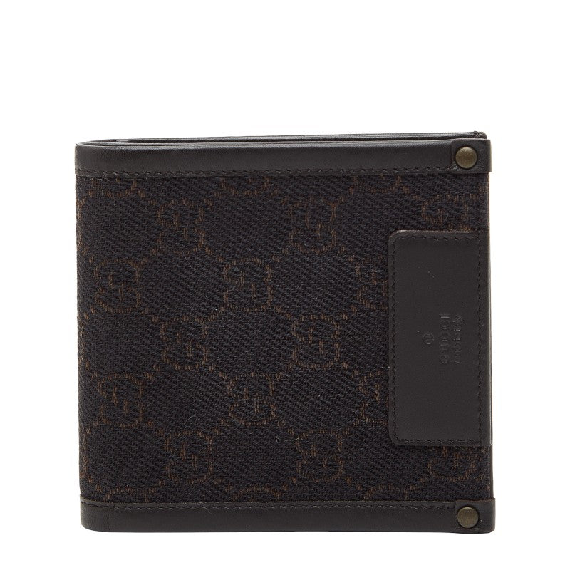 グッチ GGキャンバス 二つ折り財布 101663 2149 ブラウン キャンバス レザー レディース GUCCI 【中古】