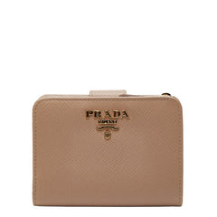 プラダ ロゴ 二つ折り財布 1ML018 ピンク ベージュ サフィアーノレザー レディース PRADA 【中古】