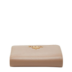 プラダ ロゴ 二つ折り財布 1ML018 ピンク ベージュ サフィアーノレザー レディース PRADA 【中古】