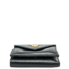 プラダ 三つ折り財布 コンパクトウォレット ブラック レザー レディース PRADA 【中古】
