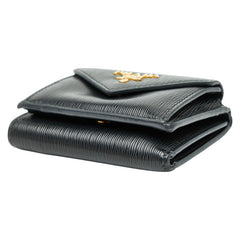 プラダ 三つ折り財布 コンパクトウォレット ブラック レザー レディース PRADA 【中古】