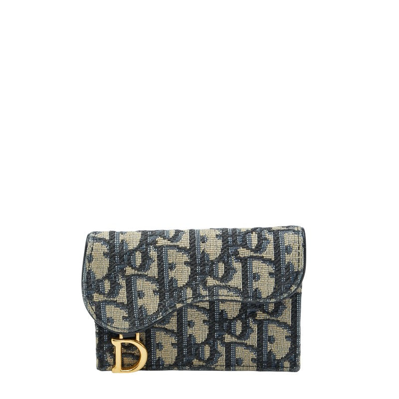 ディオール オブリーク カードケース 名刺入れ ベージュ ネイビー キャンバス レディース Dior 【中古】