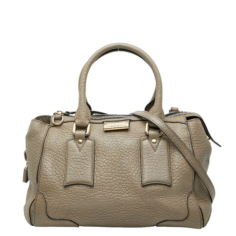 バーバリー ミディアム クリフトン ハンドバッグ ショルダーバッグ 2WAY ブラウン レザー レディース BURBERRY 【中古】
