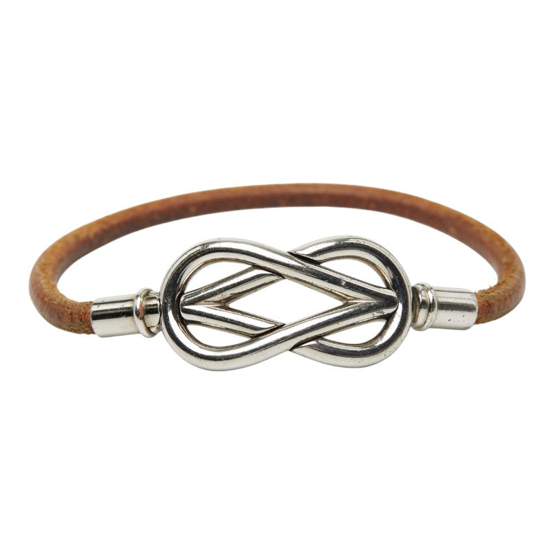 エルメス アタメ ブレスレット シルバー ブラウン メタル レザー レディース HERMES 【中古】