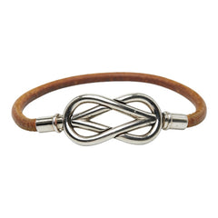 エルメス アタメ ブレスレット シルバー ブラウン メタル レザー レディース HERMES 【中古】