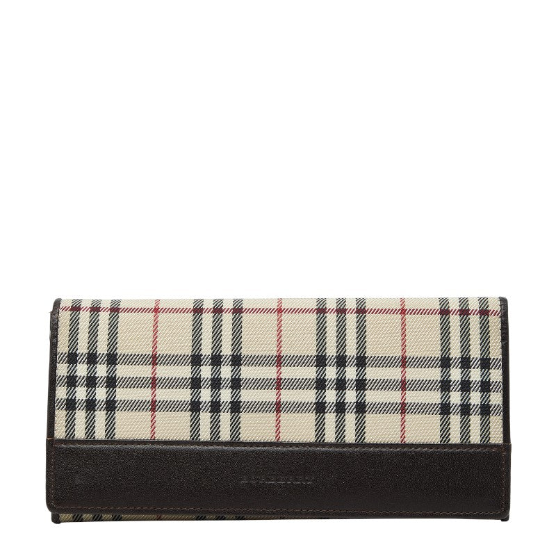 バーバリー ノバチェック 長財布 ベージュ ブラウン ナイロン レザー レディース BURBERRY 【中古】