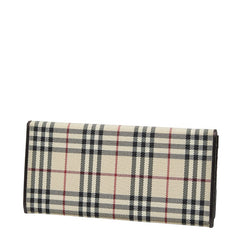 バーバリー ノバチェック 長財布 ベージュ ブラウン ナイロン レザー レディース BURBERRY 【中古】