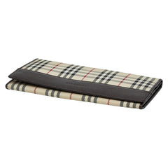 バーバリー ノバチェック 長財布 ベージュ ブラウン ナイロン レザー レディース BURBERRY 【中古】