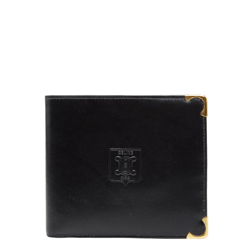 セリーヌ マカダム 二つ折り財布 ブラック レザー メンズ CELINE 【中古】