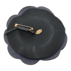 シャネル カメリア ブローチ コサージュ ブラック レザー メタル レディース CHANEL 【中古】