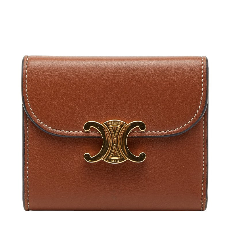 セリーヌ トリオンフ 三つ折り財布 10D783BZG ブラウン レザー レディース CELINE 【中古】