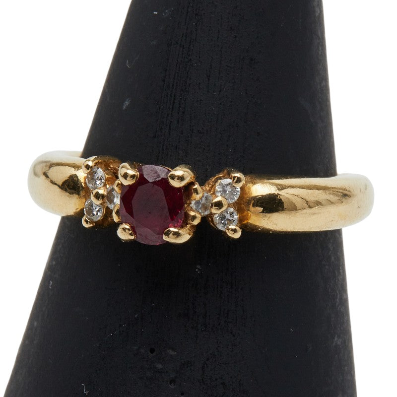 K18YG イエローゴールド ルビー0.68ct ダイヤ0.06ct リング 指輪 レディース 10号 【中古】