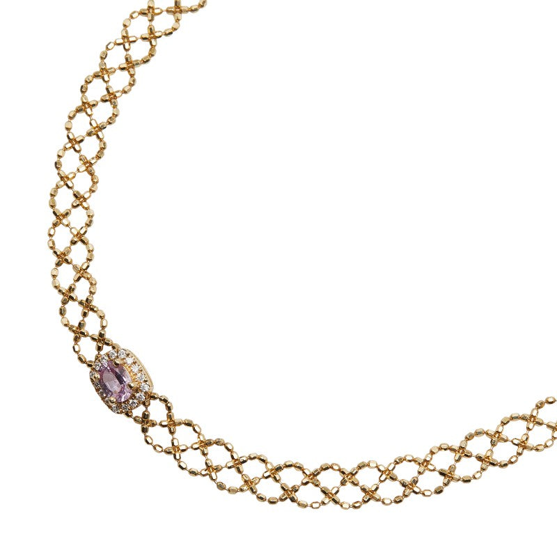 K18YG イエローゴールド サファイア0.25ct ダイヤ0.05ct ネックレス レディース 【中古】