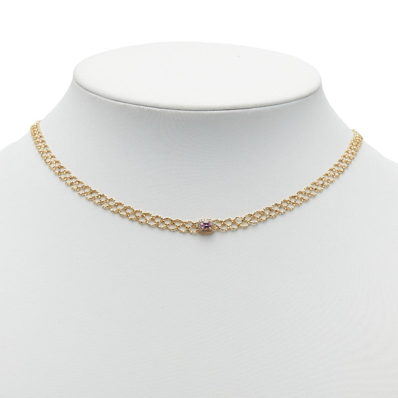 K18YG イエローゴールド サファイア0.25ct ダイヤ0.05ct ネックレス レディース 【中古】